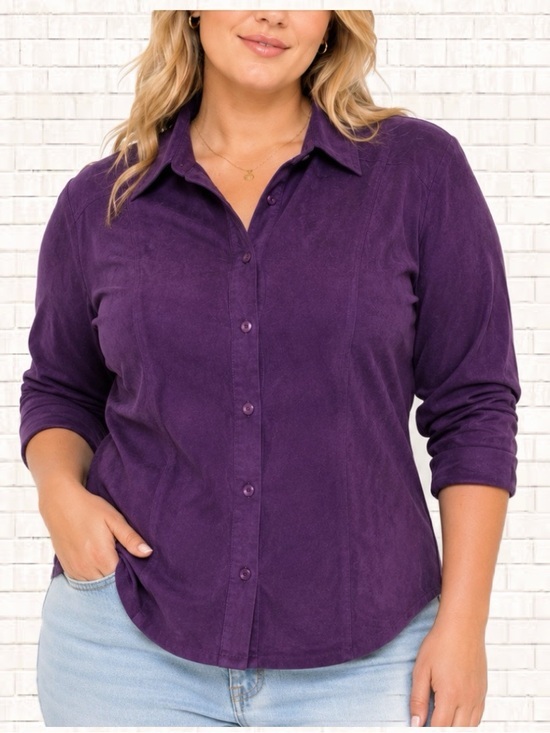 dressbarn Tops - Dress Barn Woman Suede Button Down Shirt • Purple Blouse 14W 16W EUC OBO
